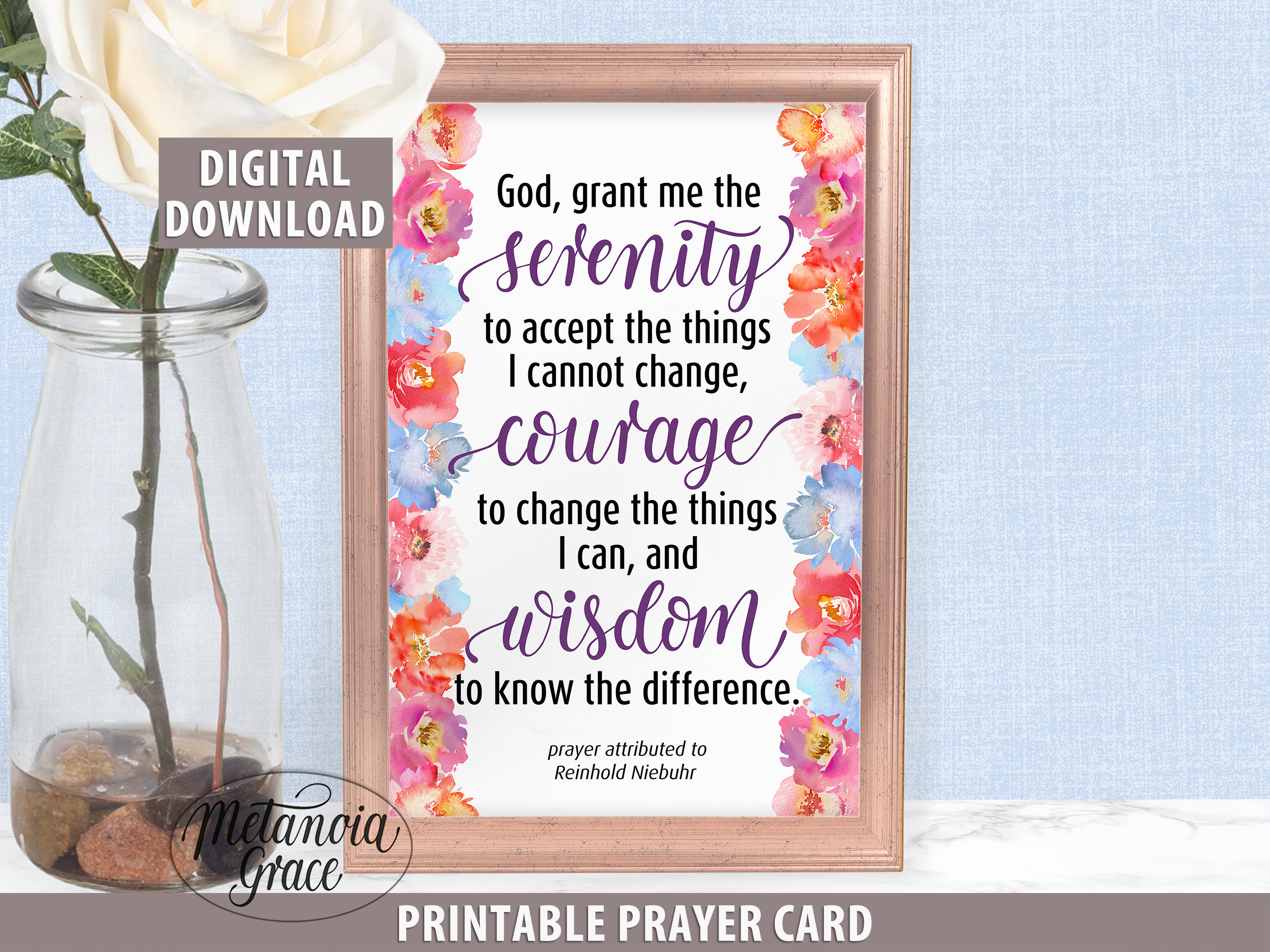 God Grant Me the Serenity, Printable Serenity Prayer Card, Serenity ...