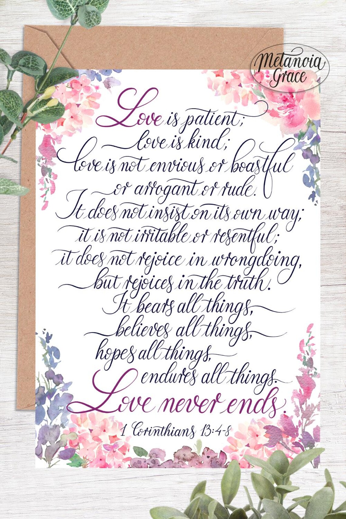 1 Corinthians 13 Note Card, Printable Love is Patient Love is Kind Card ...