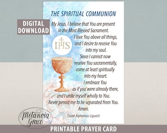 The Spiritual Communion, An Act of Spiritual Communion, My Jesus I believe that You are present, Digital Download Printable Prayer Card, pdf