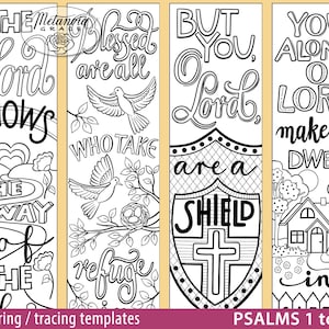 Psalms Coloring Bible Journaling Templates, Traceable Bible Margin Strips, Printable coloring bookmarks, Digital Download pdf file