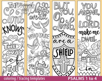 Psalms Coloring Bible Journaling Templates, Traceable Bible Margin Strips, Printable coloring bookmarks, Digital Download pdf file