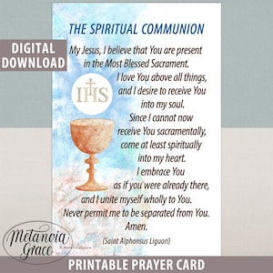 Die spirituelle Kommunion, ein Akt der spirituellen Kommunion, Mein Jesus, ich glaube, dass du Geschenk bist, digitaler Download der druckbaren Gebetskarte, pdf