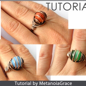 Wire Ring Tutorial, Wire Jewelry Pattern, Beading Ring Tutorial, Wire Wrapping Tutorial, Ring With Stone, Ring Making Instructions image 5