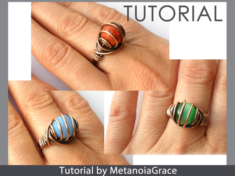 Wire Ring Tutorial, Wire Jewelry Pattern, Beading Ring Tutorial, Wire Wrapping Tutorial, Ring With Stone, Ring Making Instructions image 5