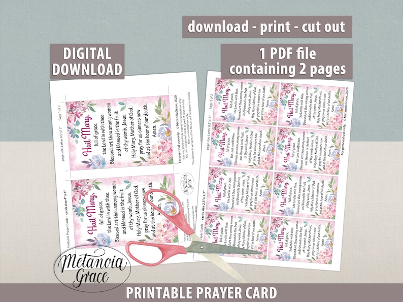 Hail Mary Prayer Card, Printable Our Lady Prayer, Rosary Prayer, Holy ...