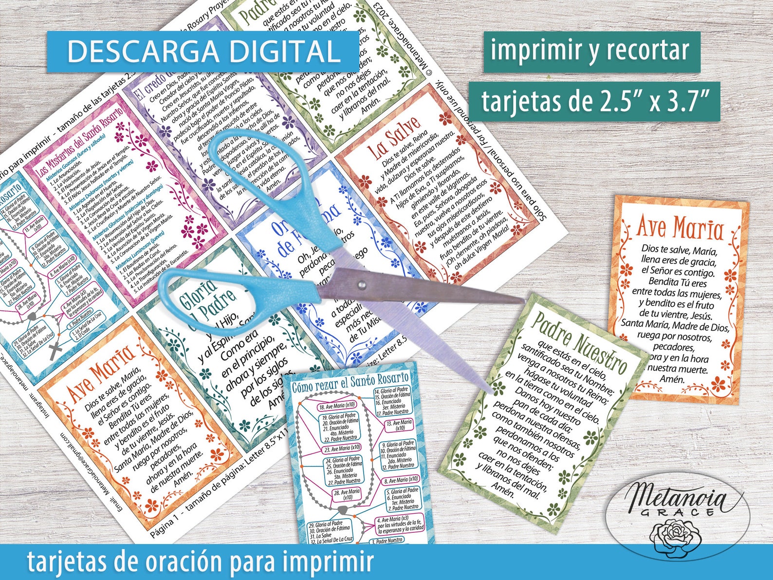 Spanish Rosary Printable Prayer Cards How to Pray the Rosary - Etsy UK