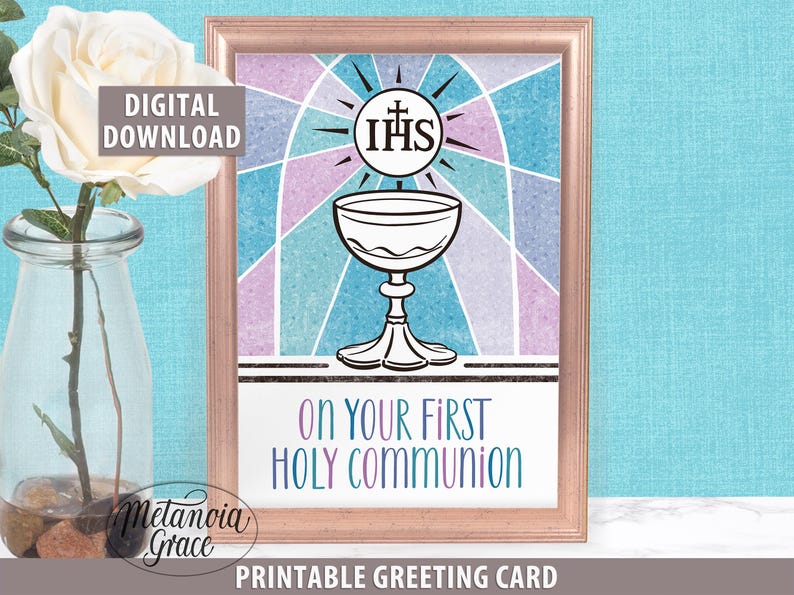 Catholic First Communion Printable Note Card, Holy Communion Card ...
