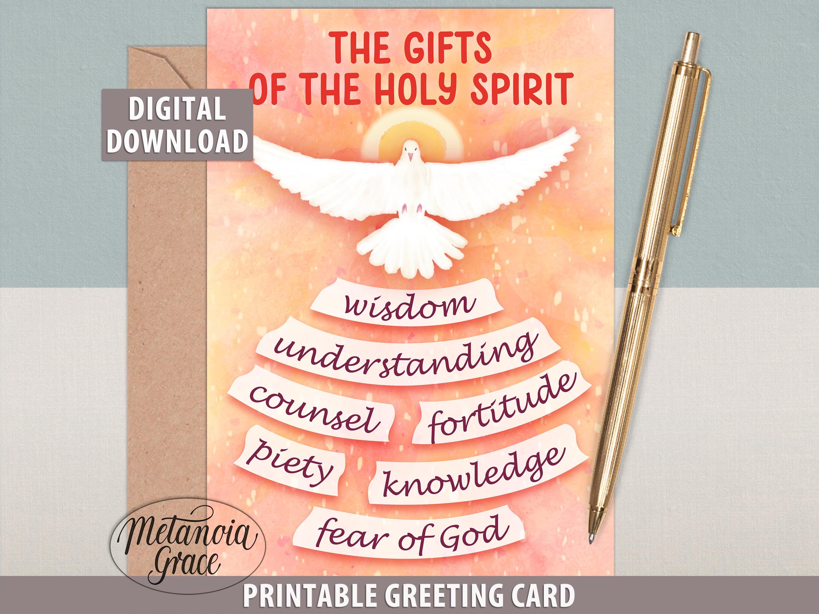 Gifts of The Holy Spirit Note Card, Printable Confirmation Card, Pentecost Note Card, Gifts of The Spirit Card, Digital Download pdf file