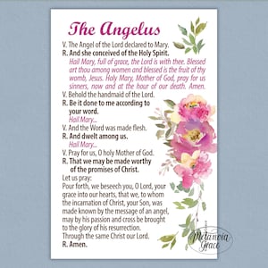 Gebedskaart Angelus, Heilige kaart Angelus, De engel des Heren verklaarde tot Maria, Afdrukbare gebedskaart, Digitale download, pdf-bestand