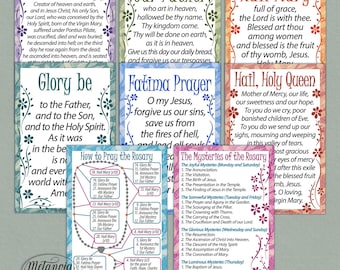 Rosary Guide, Printable Catholic Rosary Prayer Cards, How to pray rosary, Mysteries of the Rosary, Diagram, Rosary Graph, Digital Download