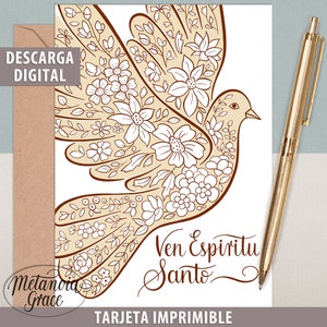 Ven Espiritu Santo, Printable Note Card in Spanish, Dove Confirmation Card, Ven Santo Espiritu, Pentecost Holy Spirit, Digital Download pdf