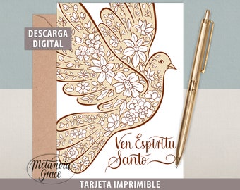 Ven Espiritu Santo, Printable Note Card in Spanish, Dove Confirmation Card, Ven Santo Espiritu, Pentecost Holy Spirit, Digital Download pdf