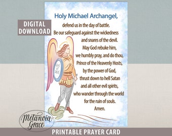 Holy Michael Archangel Prayer Card, Printable Archangel Michael Prayer, Defend us it the day of battle, Protection Prayer, Digital Download