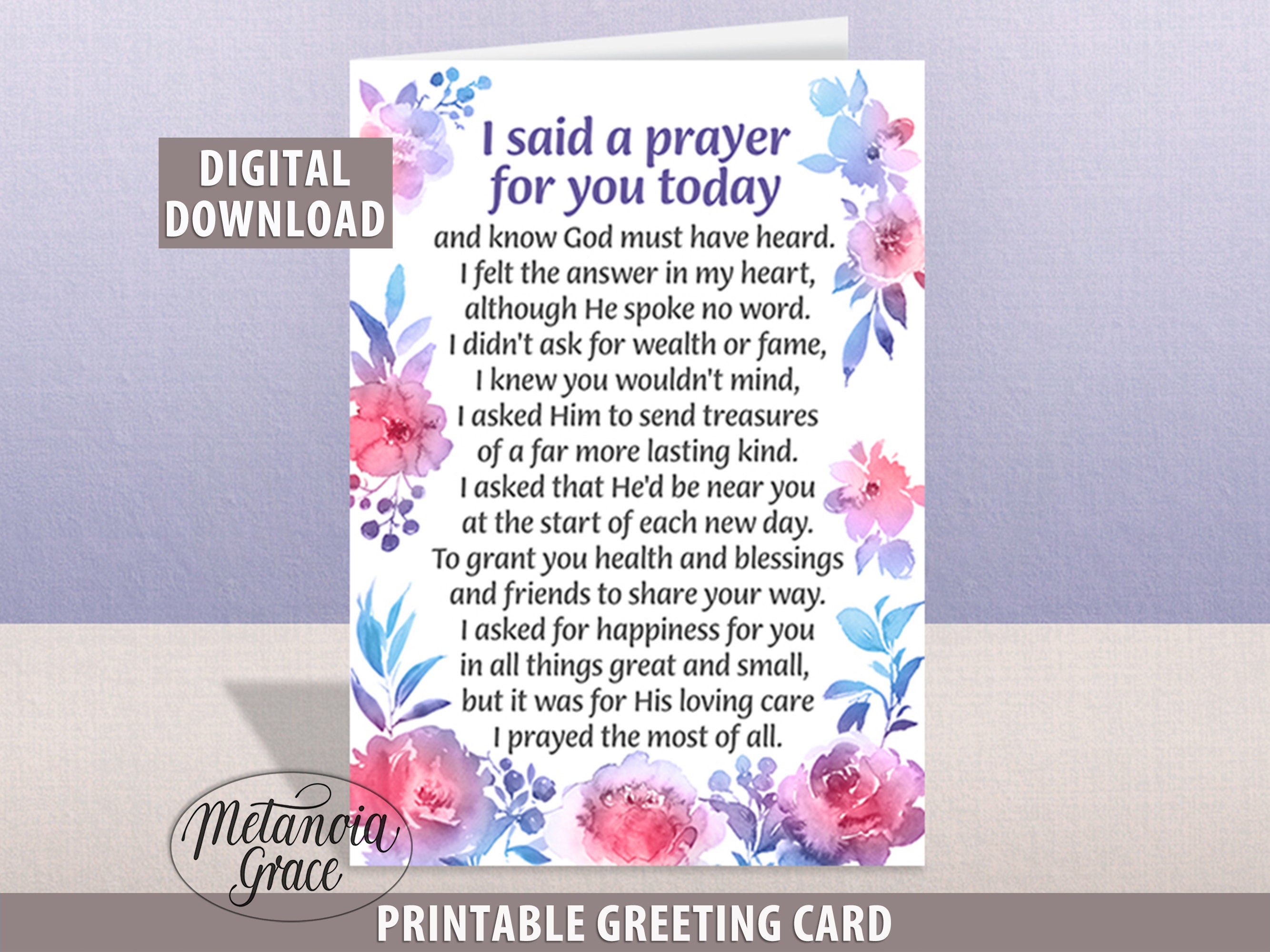 I Said a Prayer for You Today, Printable Prayer Greeting Card, Prayer