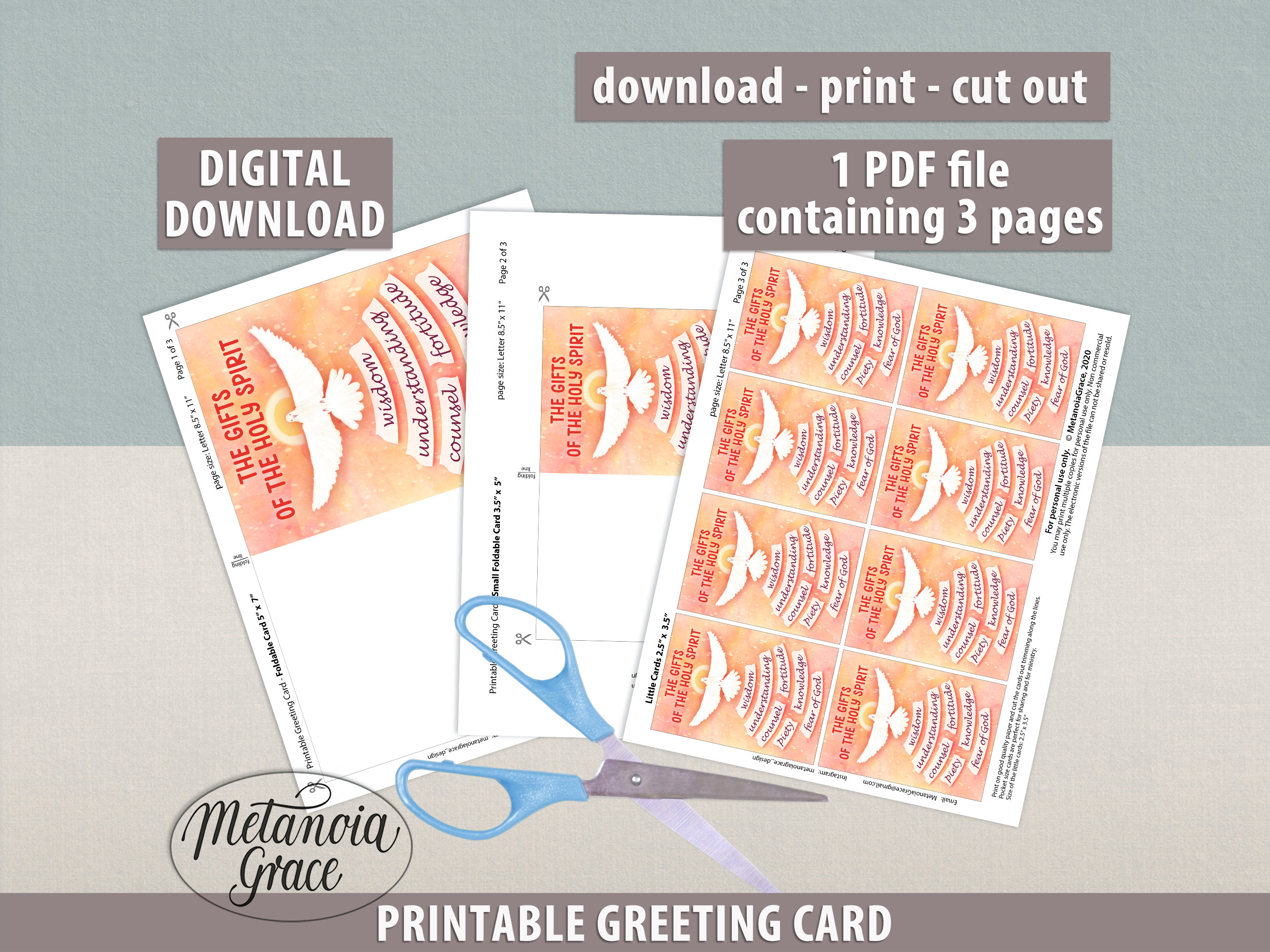 Gifts of the Holy Spirit Note Card, Printable Confirmation Card ...