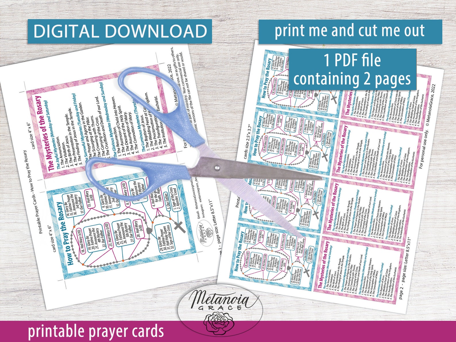 Printable Rosary Prayer Cards, Holy Rosary Diagram, Catholic Rosary, How to Pray the Rosary ...