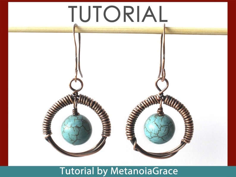 Circular Earrings PDF Tutorial, Wire Earrings Tutorial, Wire Jewelry Tutorial, Turquoise Earrings, Wirework Pendant Tutorial, Long Earrings image 4