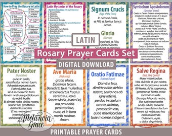 Latin Rosary Printable Prayer Cards, How to pray the Rosary in Latin, Rosarium, Mysteries of the Rosary in Latin, Digital Download pdf file