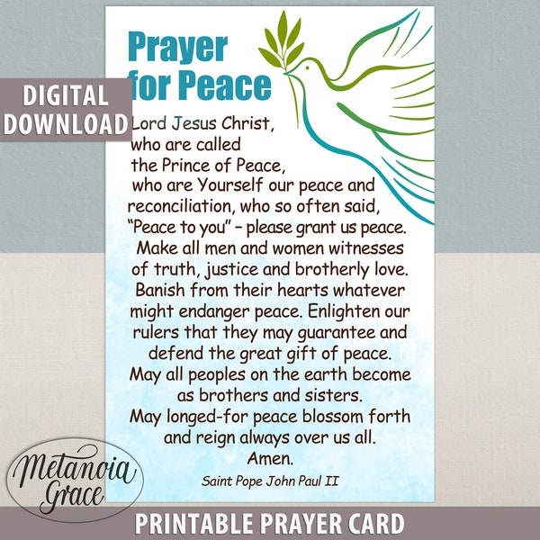 Peace Prayer Printable Card, Prayer for Peace on Earth, Prayer for World Peace, Printable Peace Prayer Card, Digital download pdf