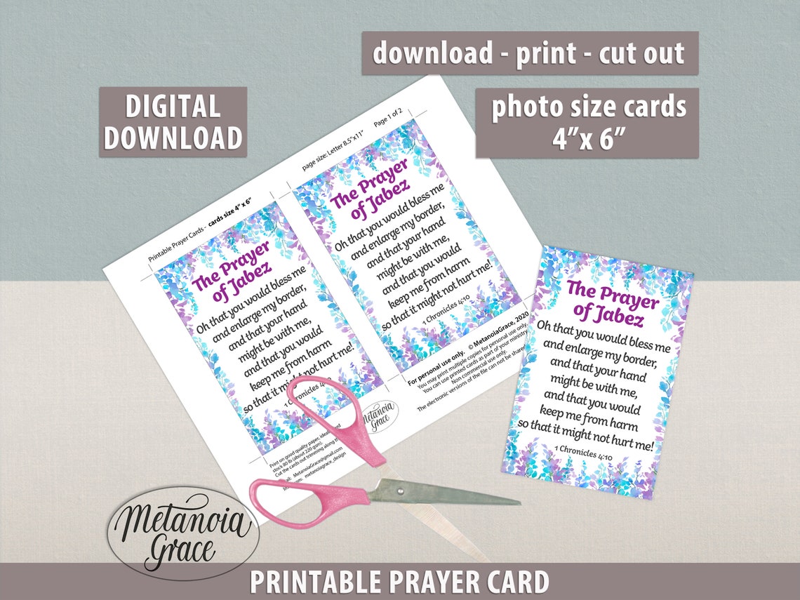 The Prayer of Jabez Card, Printable Bible Prayer Card, Jabez Prayer ...