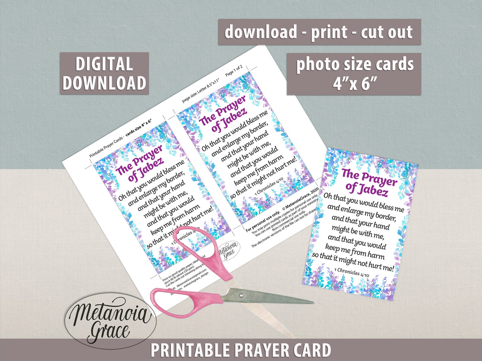 The Prayer of Jabez Card, Printable Bible Prayer Card, Jabez Prayer ...