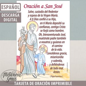Oração a São José, Cartão de Oração de São José em Espanhol, Cartão de Oração para Imprimir, Oração do Papa Francisco a São José, Download Digital arquivo pdf