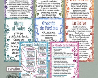 Spanish Rosary Printable Prayer Cards, How to pray the Rosary, Tarjetas de Oración del Rosario, Mysteries of the Rosary, Digital Download