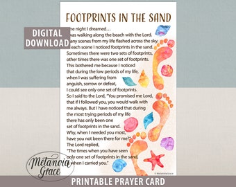 Footprints In The Sand Printable Card, Footsteps In The Sand Prayer, Footsteps Card, Footprints Poem, Footsteps Prayer, Digital Download pdf