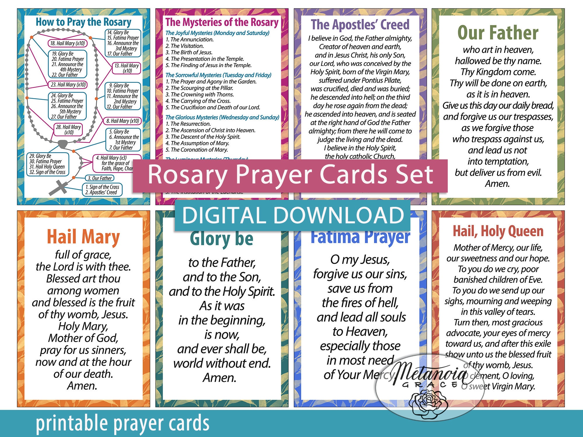 Printable Prayer Cards Bundle Rosary Prayer Cards Divine Mercy
