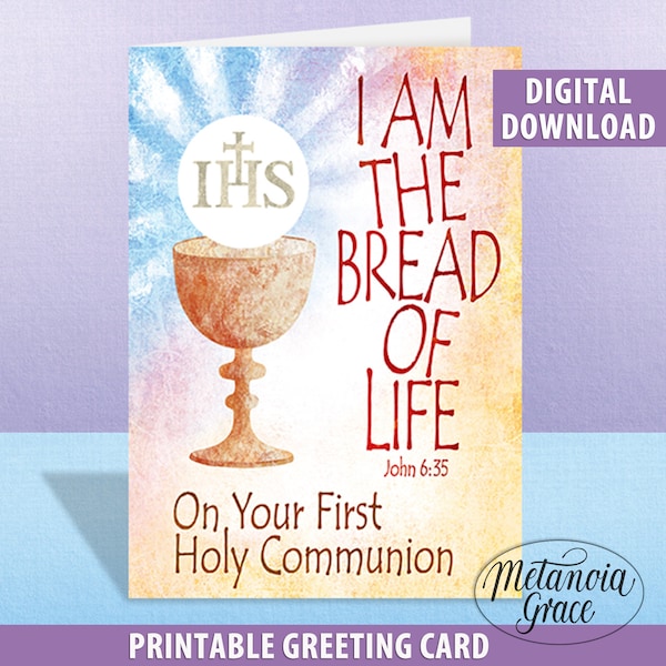 First Communion Card, Printable First Holy Communion Christian Note Card, On Your First Communion Religious Card,  Digital Download, Pdf