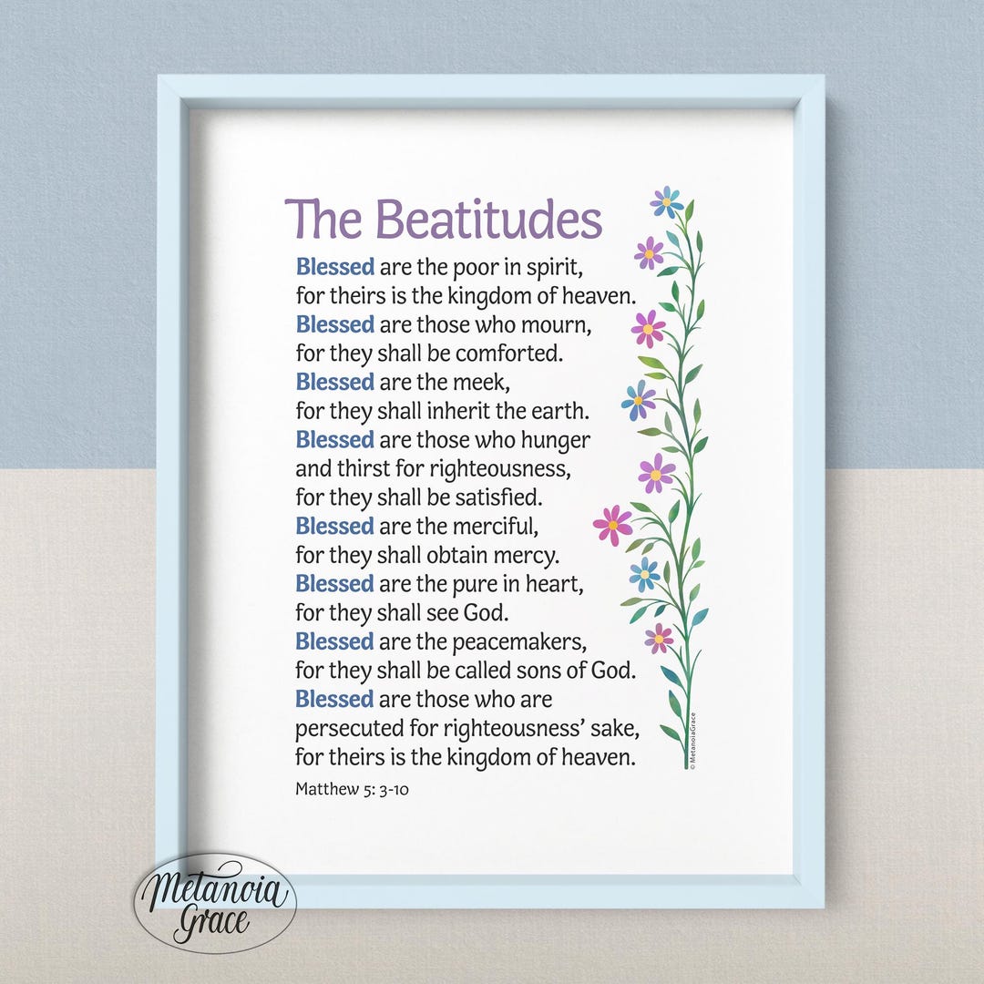 The Beatitudes Wall Art, Matthew 5:3-10 Scripture Print (digital ...