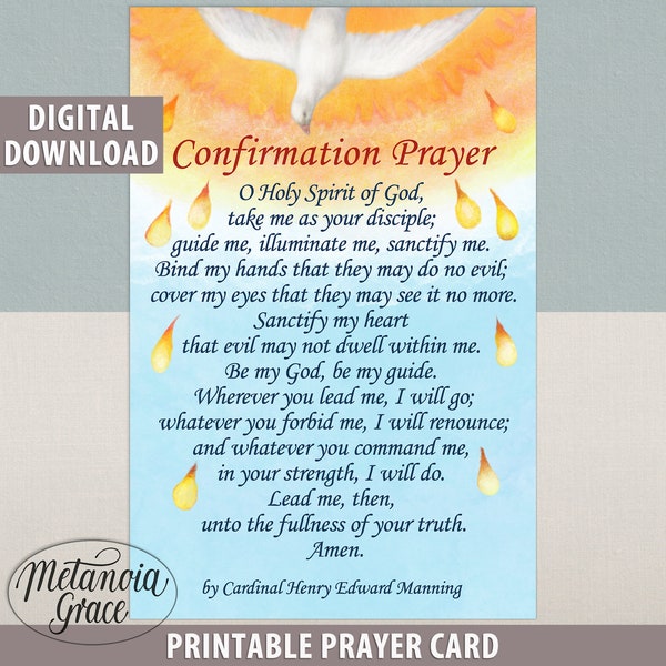 Confirmation Prayer Card Printable, O Holy Spirit of God, Confirmation Gift, Pentecost prayer, Holy Spirit Prayer, Digital Download, pdf