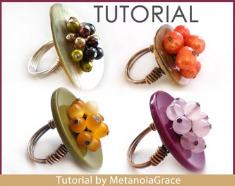 Button Ring Tutorial, Button Jewelry Tutorial, Button Pattern, Wire Ring Tutorial, Cocktail Ring Pattern, Button Instructions, Buttons, pdf
