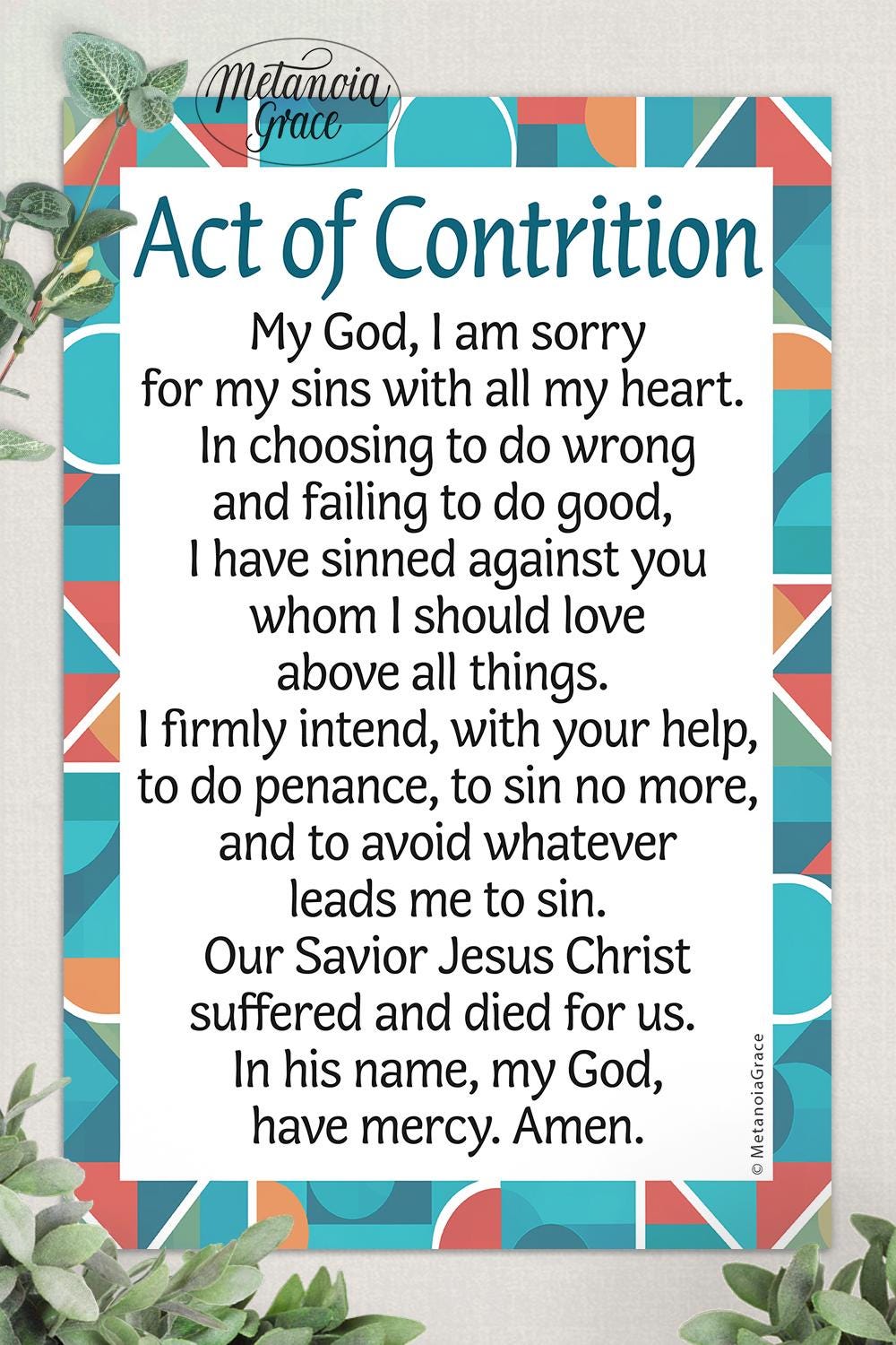 Contrtion Scriptures Act of Contrition, Printable Prayer Card, Catholic Prayer, Digital ...