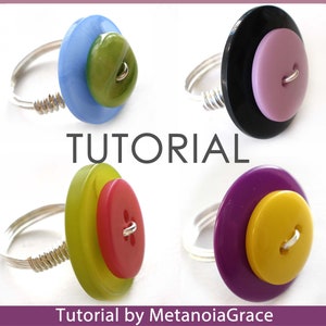 Button Ring Tutorial, Button Jewelry Tutorial, Wire Wrapping Tutorial, How To Make Button Rings, Buttons Jewellery Pattern, Button Pattern