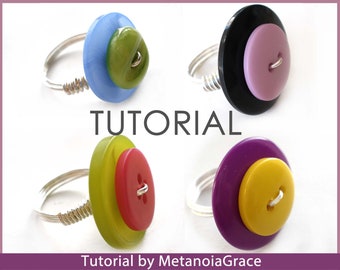 Button Ring Tutorial, Button Jewelry Tutorial, Wire Wrapping Tutorial, How To Make Button Rings, Buttons Jewellery Pattern, Button Pattern