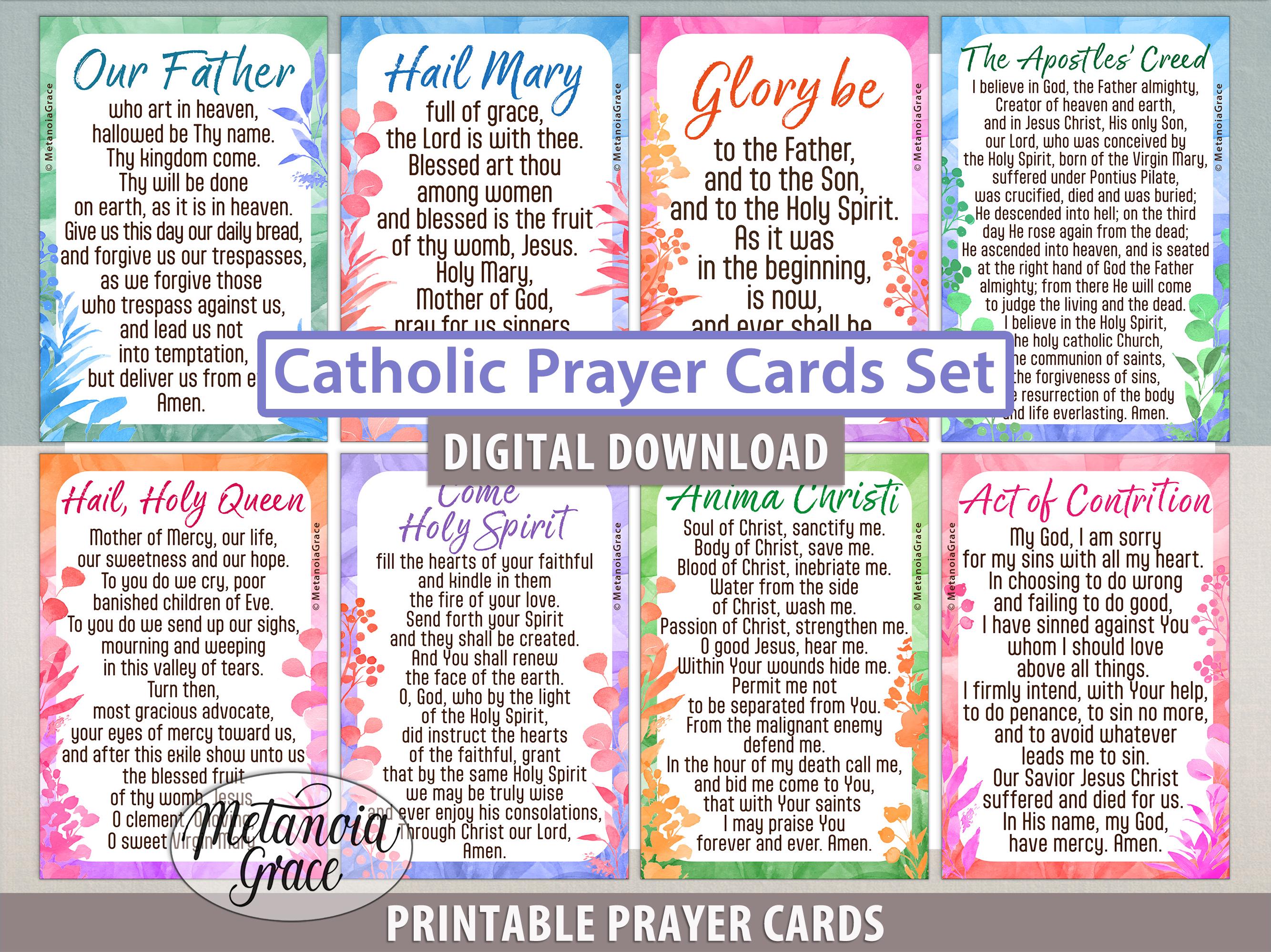 Popular Catholic Prayers, Traditional Prayer Cards, Printable Common Catholic Prayers, Apostles' Creed, Hail Holy Queen, Digital Download