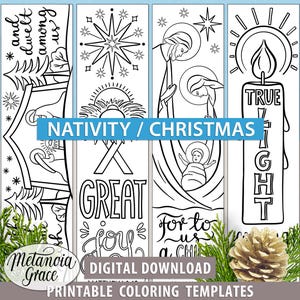 Christmas Bible Journaling Template, Printable Nativity Coloring Bookmark, Coloring Bible Margin Journaling Traceables, Digital Download pdf