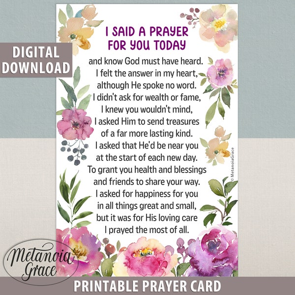 I said a prayer for you today, Printable prayer for friend, Prayer gift, Prayer card, faith card, gift for friend, digital download pdf file