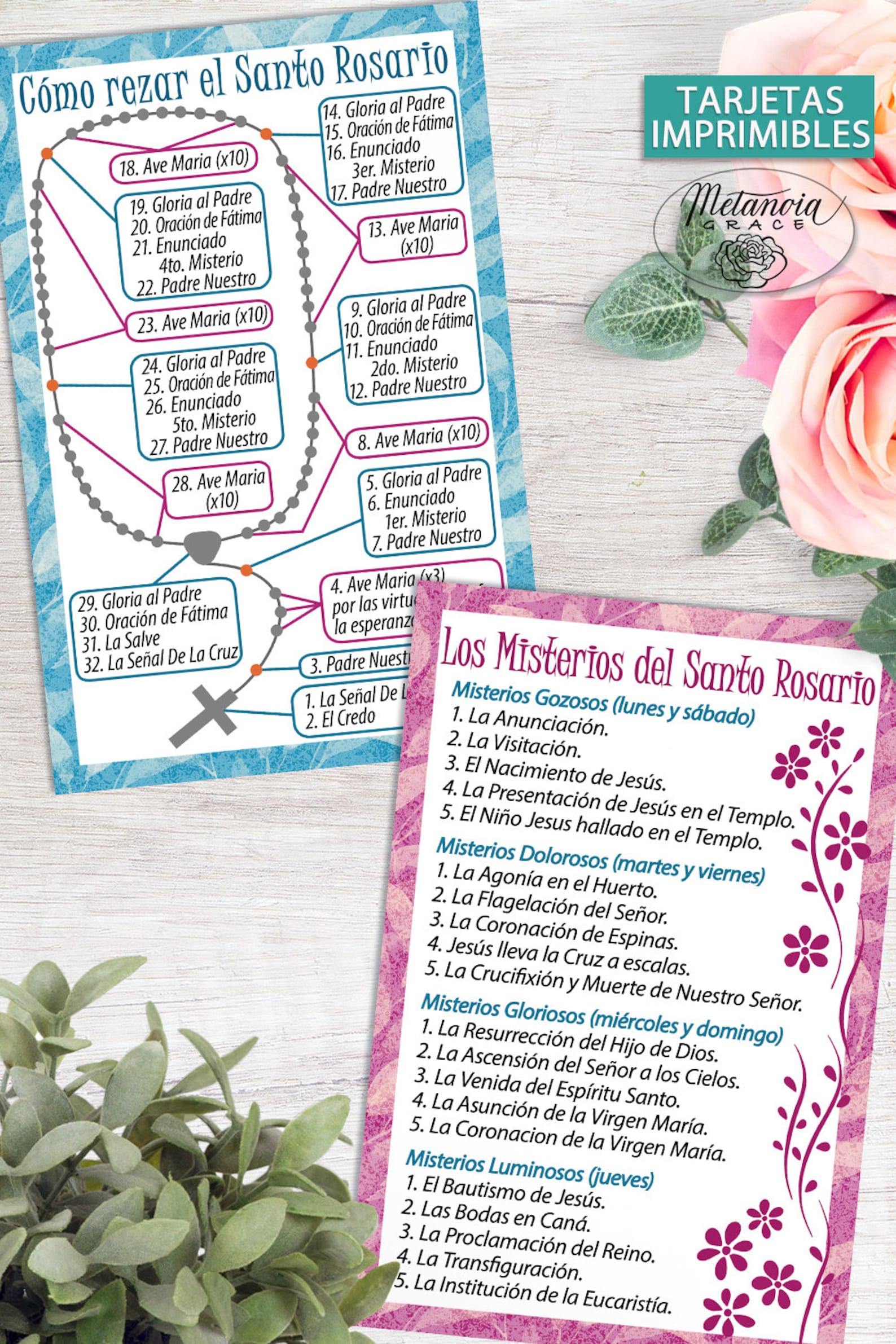 Spanish Rosary Printable Prayer Cards How to Pray the Rosary - Etsy UK