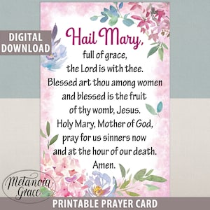 Carte de prière Je vous salue Marie, prière de la Vierge Marie, prière du chapelet, prière de la Sainte Marie, impression de la carte sainte, prière de l'Ave Maria, téléchargement numérique