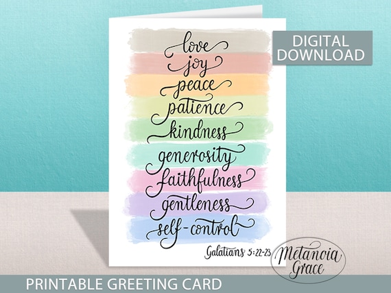 Fruits of The Spirit Printable Card, Galatians 5: 22-23, Fruit of the Holy Spirit Card, Bible Verse Greeting Card, Digital Download, pdf