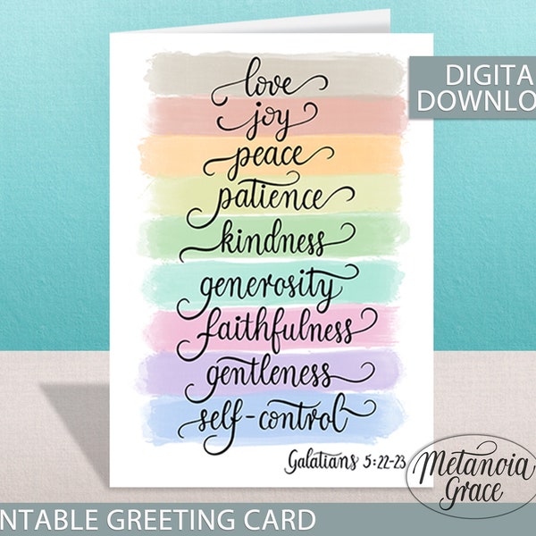 Fruits of The Spirit Printable Card, Galatians 5: 22-23, Fruit of the Holy Spirit Card, Bible Verse Greeting Card, Digital Download, pdf