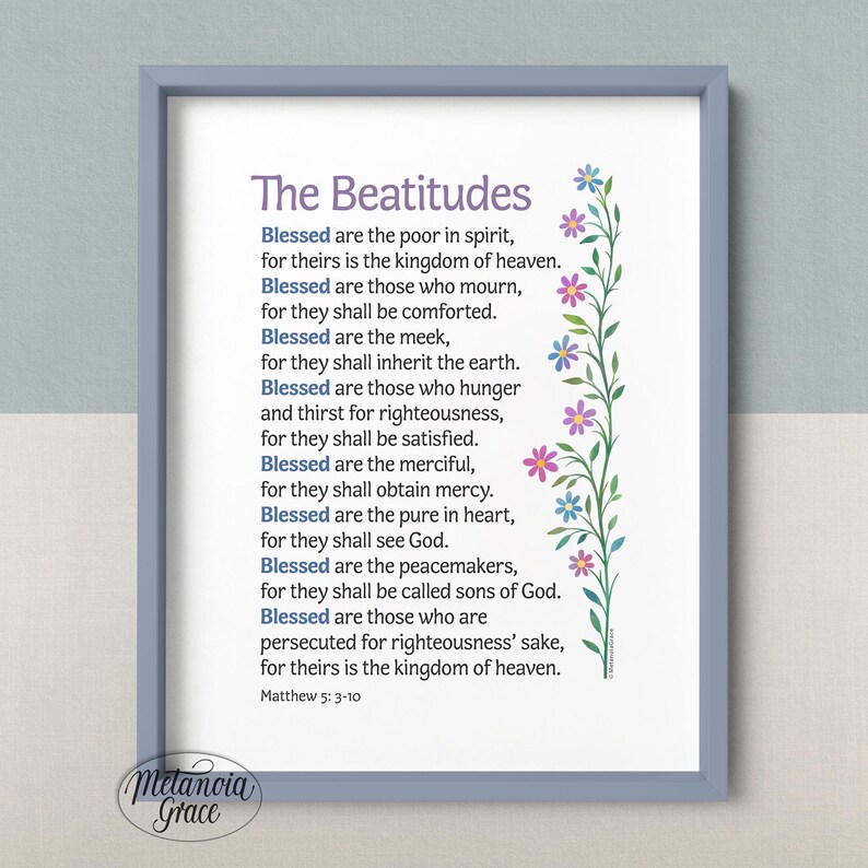 The Beatitudes Wall Art, Matthew 5:3-10 Scripture Print (digital ...