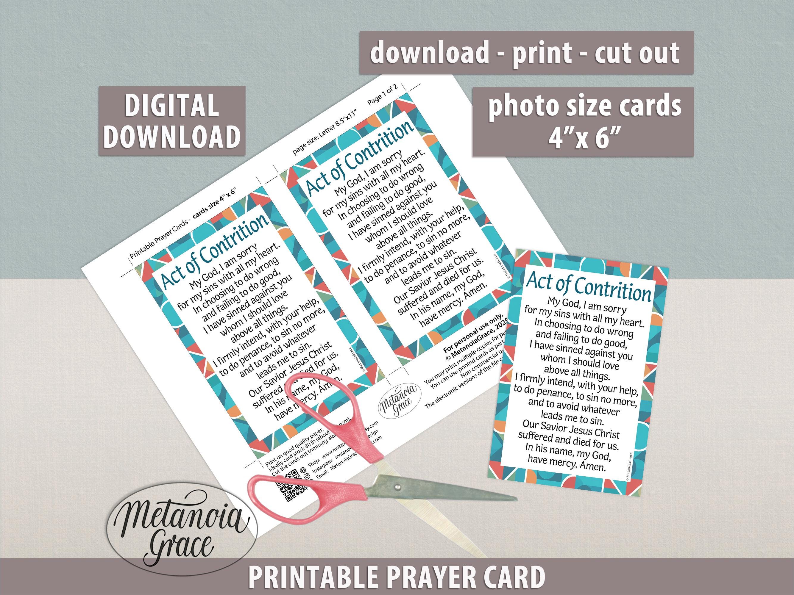 Act of Contrition, Printable Prayer Card, Catholic Prayer, Digital