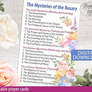 Printable Rosary Prayer Cards, Holy Rosary Diagram, Our Lady Rosary ...