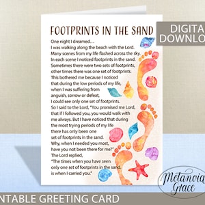 Fußspuren im Sand Karte, Fußspuren im Sand Karte, Printable Karte, Fußspuren Karte, Fußabdrücke Gedicht Postkarte, Digitaler Download Pdf-Datei