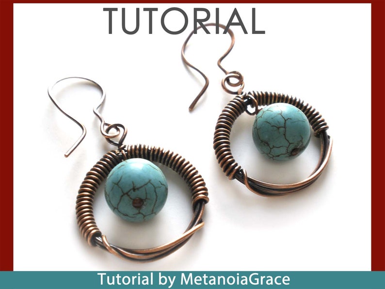 Circular Earrings PDF Tutorial, Wire Earrings Tutorial, Wire Jewelry Tutorial, Turquoise Earrings, Wirework Pendant Tutorial, Long Earrings image 3