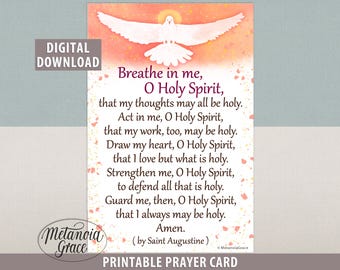 Breathe in me O Holy Spirit, Saint Augustine Prayer, Printable Holy Spirit Prayer, Confirmation Prayer, Pentecost Prayer, Digital Download