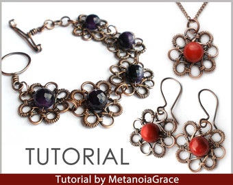 Wire Wrapping Tutorial, Bracelet Tutorial, Bangle Tutorial, Flower Jewelry Instructions, Wire Clasp Tutorial, Earrings And Pendant Tutorial